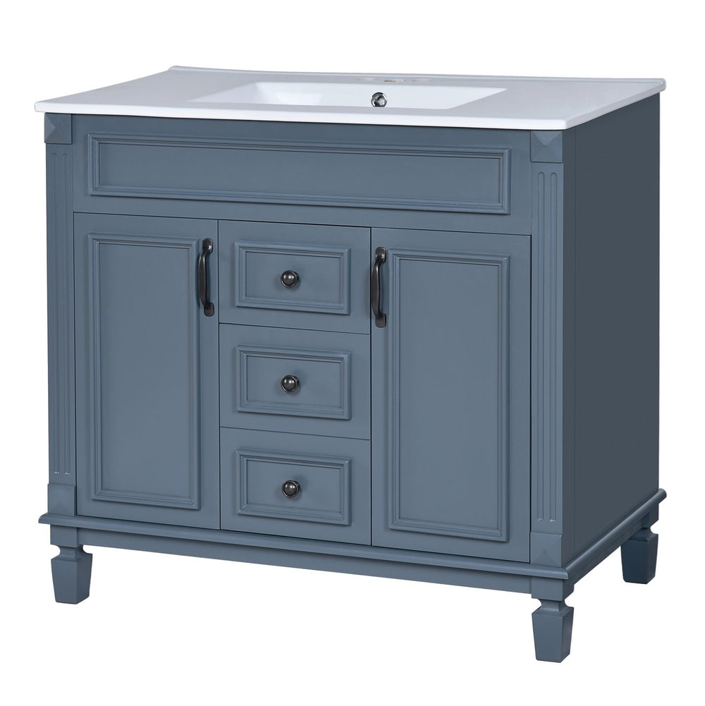 English Elm 36'' Modern Bathroom Vanity With Black Ceramic Sink, Soft-Closing Doors & Drawers, Stylish Storage N710P230231C