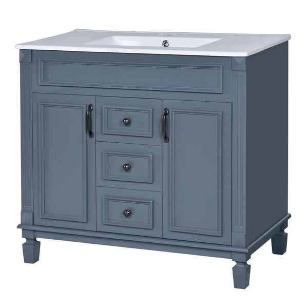 English Elm 36'' Modern Bathroom Vanity With Black Ceramic Sink, Soft-Closing Doors & Drawers, Stylish Storage N710P230231C
