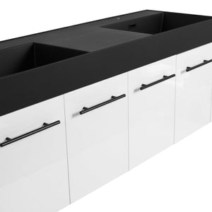 English Elm 60 Inch Wall-Mounted Bathroom Vanity With Double Black Resin Sink & Soft-Close Doors For Style W999S00253