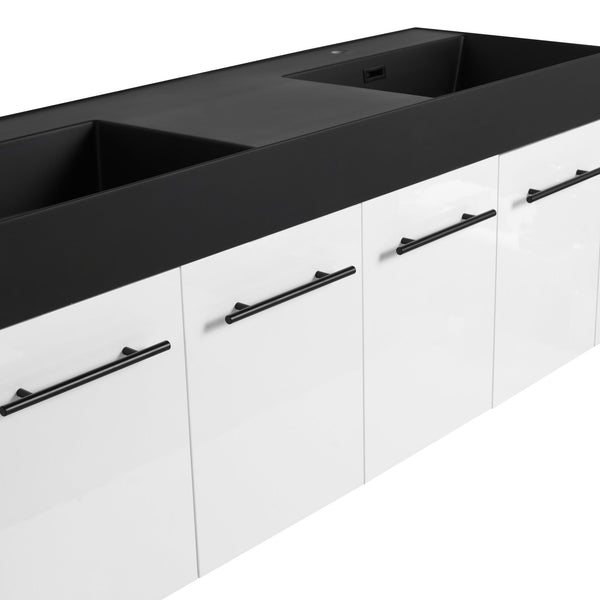 English Elm 60 Inch Wall-Mounted Bathroom Vanity With Double Black Resin Sink & Soft-Close Doors For Style W999S00253