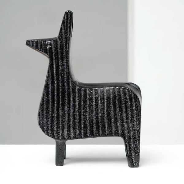 English Elm Black Ribbed Llama Sculpture - Whimsical Aluminum Table Decor For Modern Home & Office Accents B346P336931