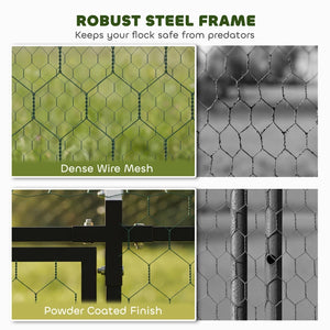 English Elm Spacious Outdoor Chicken Run Steel Enclosure with Predator Proof Mesh and Canopy Cover T3971P500439