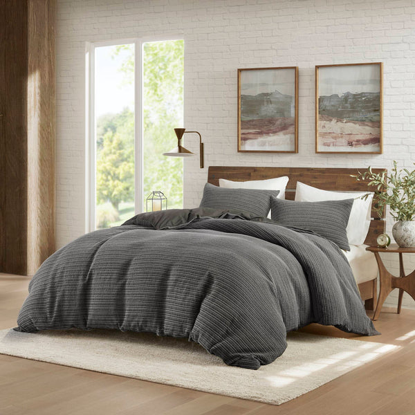 English Elm 3PCS Waffle Washed Comforter Set Full/Queen with Breathable 100% Cotton Face and Plush 270G Fill Charcoal 11.5 L x 9.5 W x 8 H B035P341120