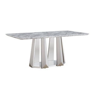 English Elm Marble Dining Table For 6-8 People, 70'' Rectangle Faux Marble Top With Stylish Chrome Base Finish W3456S00013