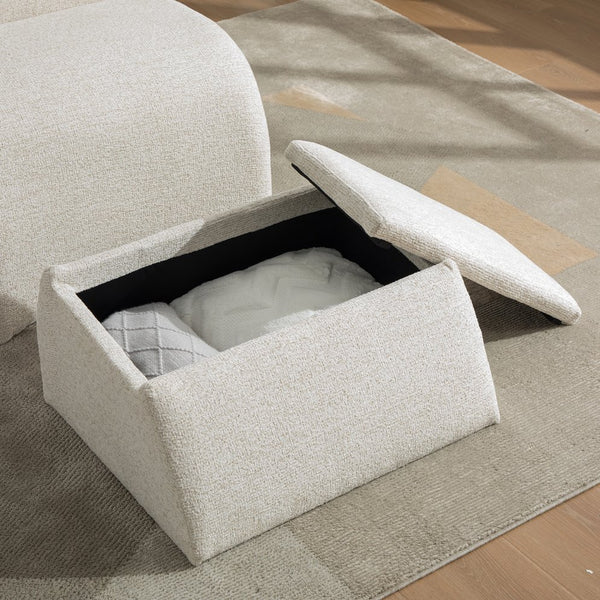 English Elm 24.8 Inch Chenille Armless Accent Chair with Matching Storage Ottoman for Any Room Beige W3098P451468