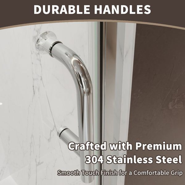 English Elm 30--32 in Frameless Pivot Shower Door Clear Tempered Glass Chrome Hardware Reversible W63777026