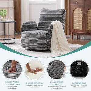 English Elm Modern Boucle 360° Swivel Leisure Chair with High‑Resilience Sponge, Supportive Curve, 550lb Capacity Dark Gray W395P355513