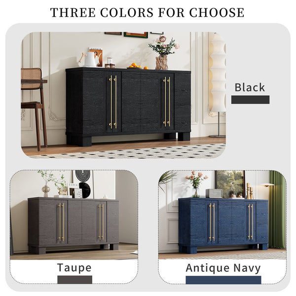 English Elm Trexm Ash Veneer Buffet with Gold Handles and Adjustable Shelves for Dining Spaces Black N715P392244B