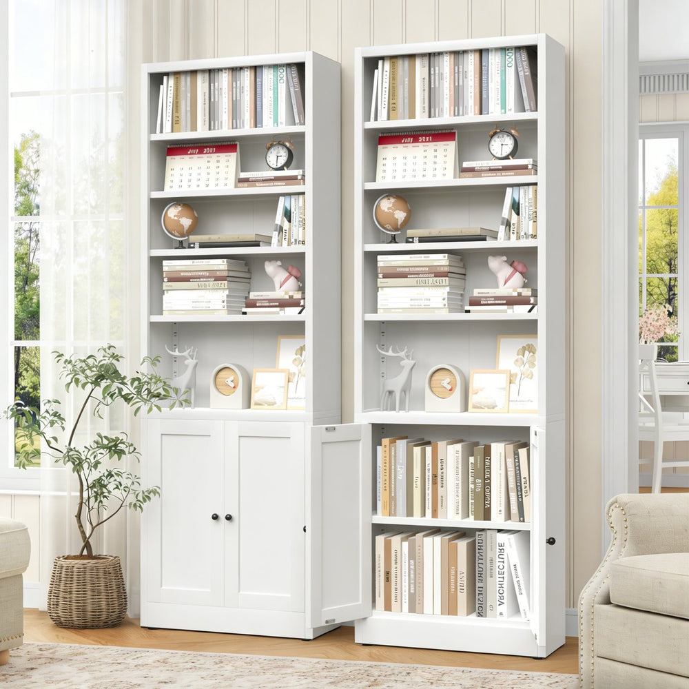 English Elm Metal Industrial Bookcase 5 Tier Open Shelves with Cabinet Door for Home Office T2398P442676