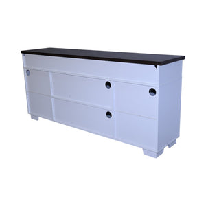 English Elm 65.3" TV Stand with LED Ambience, Sliding Iron Mesh Barn Doors, Y-Accent Rustic Farmhouse Storage White+Walnut W1412P271798