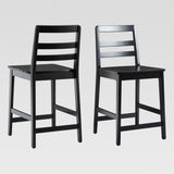 Solid Wood Ladder Back Counter Stool - Set of 2 Black ERKD7DBLWP Walker Edison