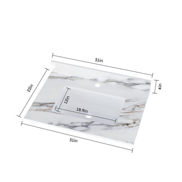 English Elm 31 Inch Marble Vanity Top With Undermount Sink, 4" Backsplash, Easy-Care Carrara Finish For Luxury W2699P192439