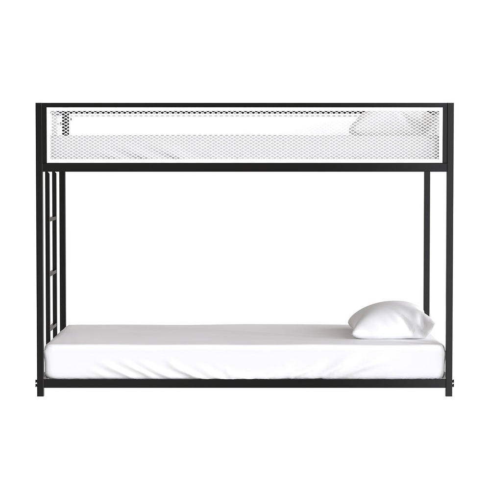 English Elm Contemporary Twin-Over-Full Metal Bunk Bed with Attached Ladder, Durable Industrial Frame, Guest-Ready Design Matte Black,Matte White 83 L x 15 W x 5 H B2741P391251