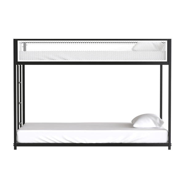 English Elm Contemporary Twin-Over-Full Metal Bunk Bed with Attached Ladder, Durable Industrial Frame, Guest-Ready Design Matte Black,Matte White 83 L x 15 W x 5 H B2741P391251