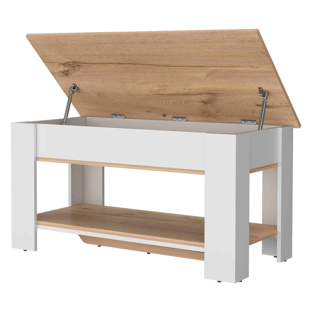 English Elm Daffodil Storage Bench with Liftable Top and Lower Shoe Panel — Light Oak White Accent Seating with 37.3" W Top Compartment Multicolor 44 L x 24 W x 5 H B128P148902