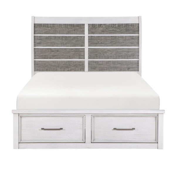 English Elm Antique Ambrose Queen Platform Bed with Footboard Storage Drawers Rustic Acacia Veneer Finish Antique Gray,Antique White 67.25 L x 43.75 W x 7.75 H B011S01450