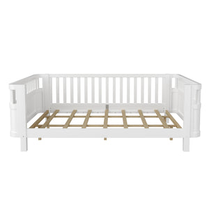 English Elm Queen Low Profile Pine Wood Kids Platform Bed with Guardrails and Rounded Safety Posts White W2593P409122