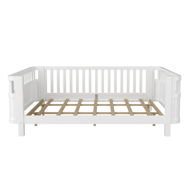English Elm Queen Low Profile Pine Wood Kids Platform Bed with Guardrails and Rounded Safety Posts White W2593P409122