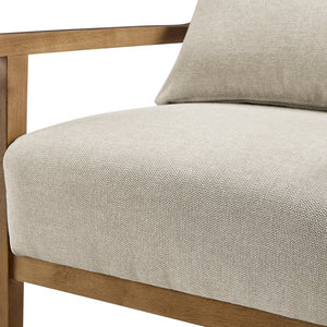 English Elm Reagan Mid-Century Wood Arm Accent Chair with Lumbar Pillow, Walnut Frame, Durable Upholstery Comfort Off White B050P390599