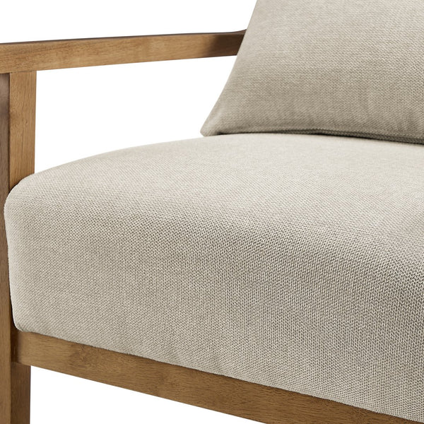 English Elm Reagan Mid-Century Wood Arm Accent Chair with Lumbar Pillow, Walnut Frame, Durable Upholstery Comfort Off White B050P390599