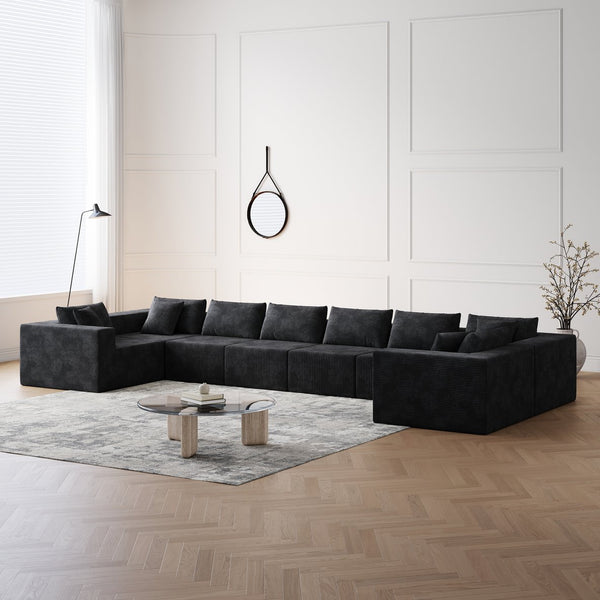 English Elm 188-Inch Corduroy Modular L Shaped Sectional Sofa with Extra-Wide Seating, No Assembly Required Black W834S00473