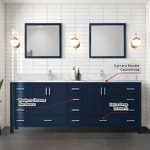 English Elm Navy Double Bath Vanity 84" W x 22" D with Carrara Marble Top, Chrome Faucet, 34" Mirrors, Durable Countertop B2731S01067