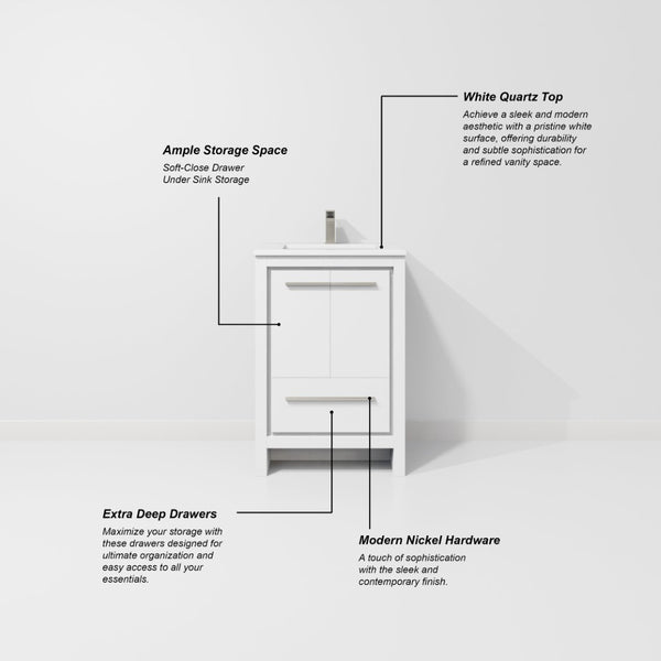 English Elm White Bath Vanity With White Quartz Top & Gun Metal Faucet - Perfect For Small Spaces & Storage! B2731P259272-GIGA