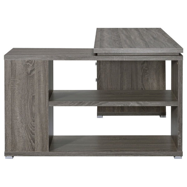 English Elm 1pc L-Shape Desk 60" Home Office Workstation with Three Drawers, Built-In File Cabinet, Shelves Gray 64.76 L x 26.97 W x 10.43 H B011P361975