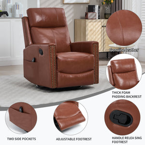 English Elm Red Genuine Leather Swivel Rocker Recliner with Massage Heat for Living Room W1803P323709