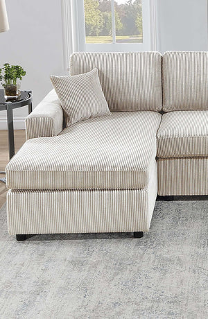 English Elm Modern Corduroy Three Piece Sectional Sofa with Chaise for Contemporary Living Rooms Ivory B011S02186
