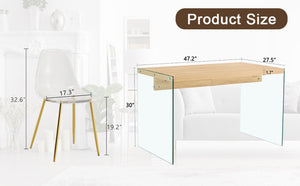 English Elm Table And Chair Set - Modern Wood Texture Mdf Coffee Table With Glass Legs & 4 Transparent Chairs W1151S02076-GIGA