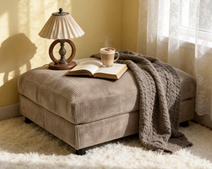 English Elm Corduroy Ribbed Upholstered Ottoman Plush Footrest or Extra Seating for Living Rooms Camel B2748P483344