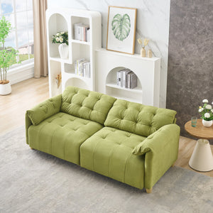 English Elm French Retro Cloud Fabric Double-Seat Sofa — Compact Solid Wood Frame, Sponge Comfort, 500lb Capacity Green W1658S00119