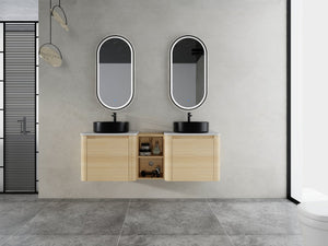 English Elm 60'' Wall-Mounted Bathroom Vanity With Ceramic Art Sink & Soft-Close Door For Modern Elegance W999S00472