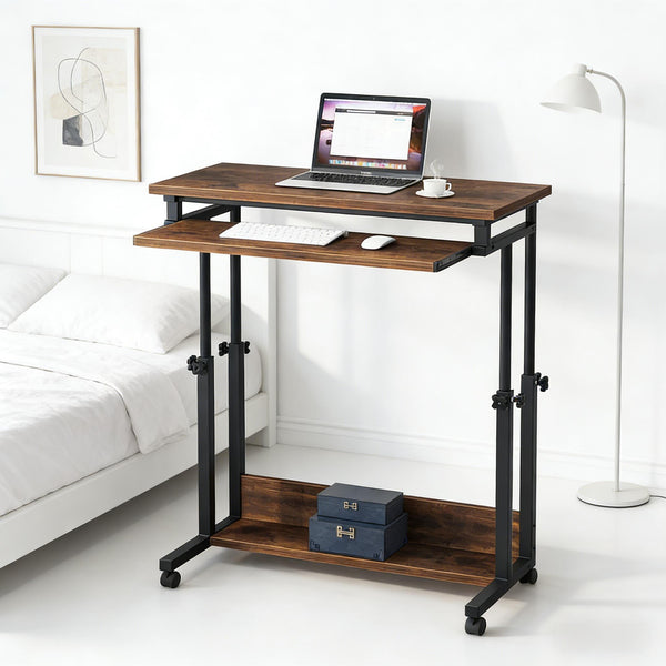 English Elm Office Rolling Desk Height Adjustable Standing Workstation with Keyboard Tray Small Spaces T3971P448243
