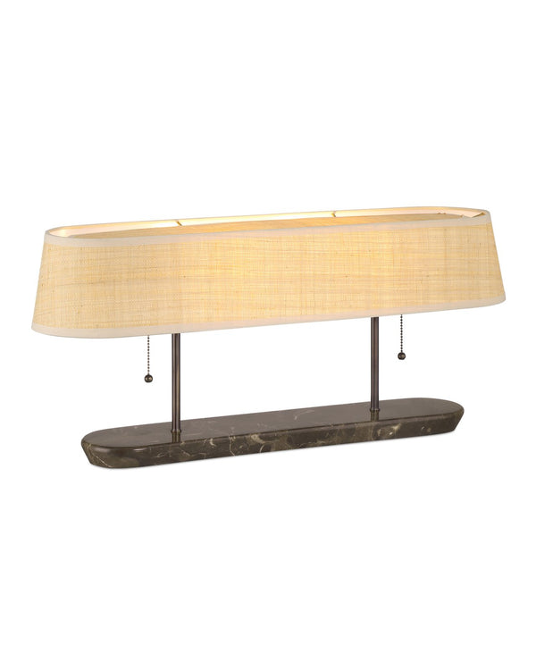 Currey & Company Museum Desk Lamp - Mid-century Modern Design With Marble Base, Rattan Shade & Dark Bronze Finish Black Marble ,Metal 6000-1017-currey-company