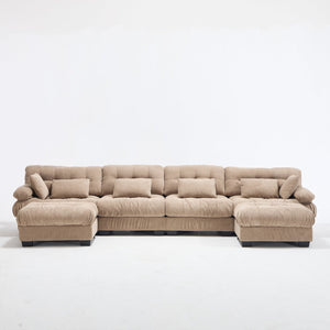 English Elm U Shaped Modular Cloud Sectional with Plush Flannelette Upholstery Deep Seat Living Room Sofa Light Brown W2120S00050