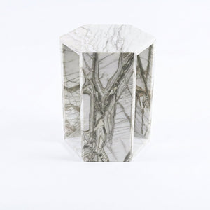 English Elm Genuine Solid Marble Hexagonal Pedestal End Table Polished Stone for Modern Living White+Multi W1696P408000