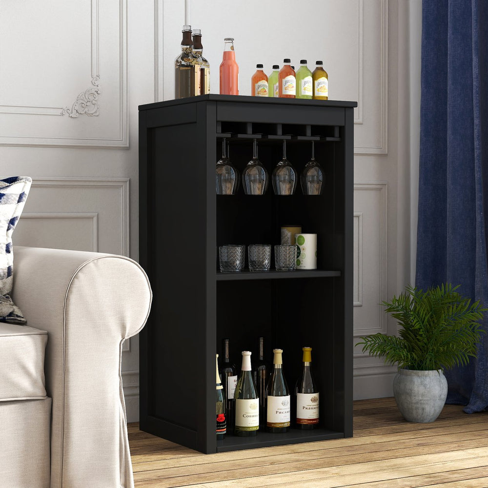 English Elm Black Walnut Modular Buffet Cabinet with Wine Storage Open Shelf and Drawer W331P410382