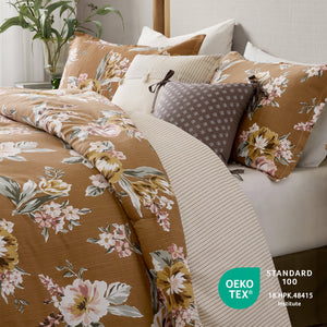English Elm 7-piece King Reversible Floral Comforter Set Earthy Cotton Blend Bohemian Bedroom B035P440210