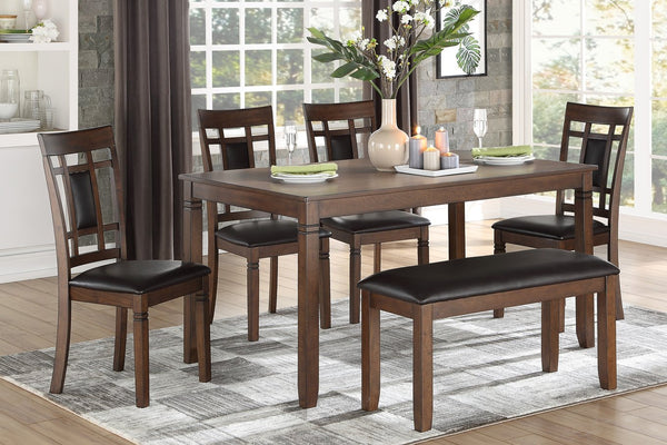 English Elm Classic Salton Cherry 6pc Dining Set with Bench and 4 Faux Leather Chairs — Arts & Crafts Style Dining Room Furniture, Simple Assembly B011P194596