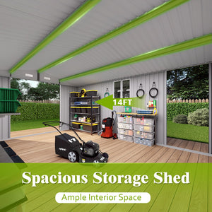English Elm 10x14 Ft Galvanized Steel Outdoor Storage Shed with Lockable Doors and Vented Window W3213S00004
