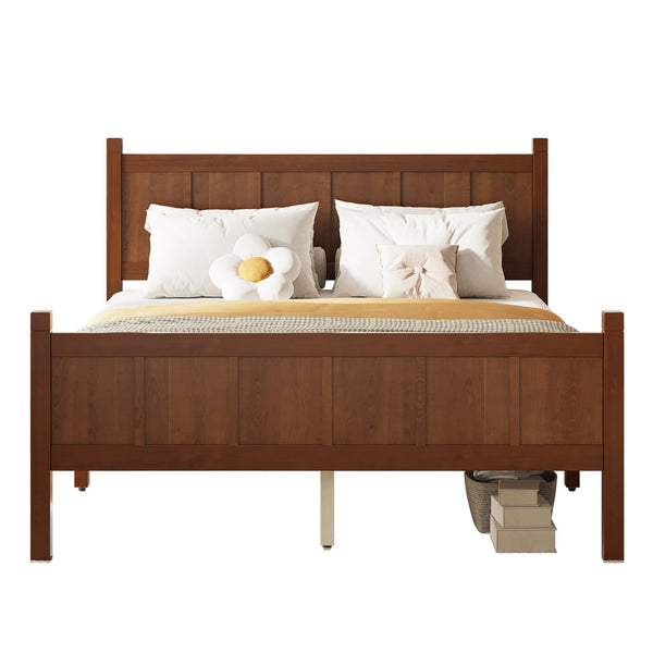 English Elm Twin Platform Bed Vertical Slat Headboard Farmhouse Shaker Wood Grain Finish Bedroom Dark Walnut N733P422479P