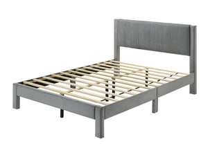English Elm 1pc Plush Upholstered Headboard Queen Bed with Ribbed Texture, Low-Profile Frame and Sleek Modern Design Light Gray 54.7 L x 21.3 W x 6.9 H B2741P322603