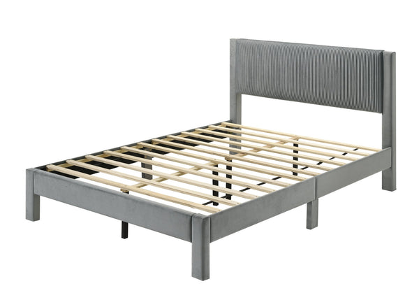 English Elm 1pc Plush Upholstered Headboard Queen Bed with Ribbed Texture, Low-Profile Frame and Sleek Modern Design Light Gray 54.7 L x 21.3 W x 6.9 H B2741P322603