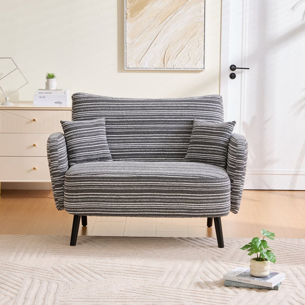 English Elm Modern tufted two-seater sofa with boucle upholstery, tapered legs, storage pockets, cozy compact design Dark Gray W395P376590