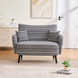 English Elm Modern tufted two-seater sofa with boucle upholstery, tapered legs, storage pockets and plush comfort for small spaces and offices Dark Gray W395P376590
