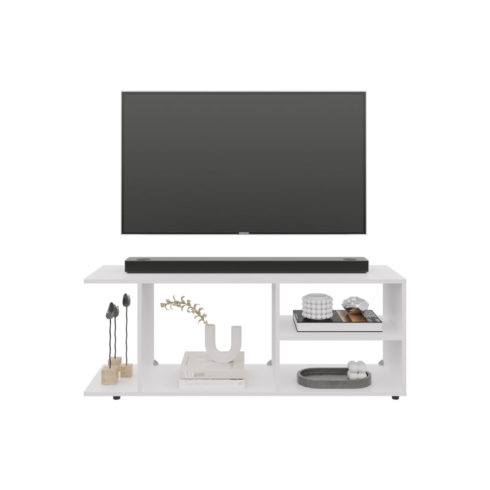 English Elm Entertainment Center Sleek Modern Low-Profile Media Stand with Four Shelves, Durable Engineered Wood Storage & Sturdy Legs, Ready to Assemble White 49.61 L x 15.35 W x 3.15 H B097P250863