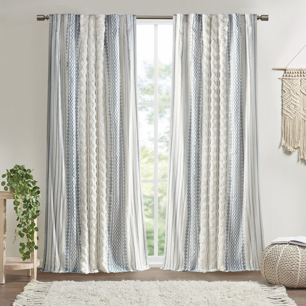 English Elm Cotton Printed Chenille Stripe Curtain Panel with Lining, 50x108, Rod Pocket & Back Tabs for Light Control and Texture Decor B035P294215