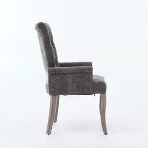 English Elm Upholstered Chenille Club Dining Chair Tufted High Back with Curved Solid Wood Legs Gray W1143P449348